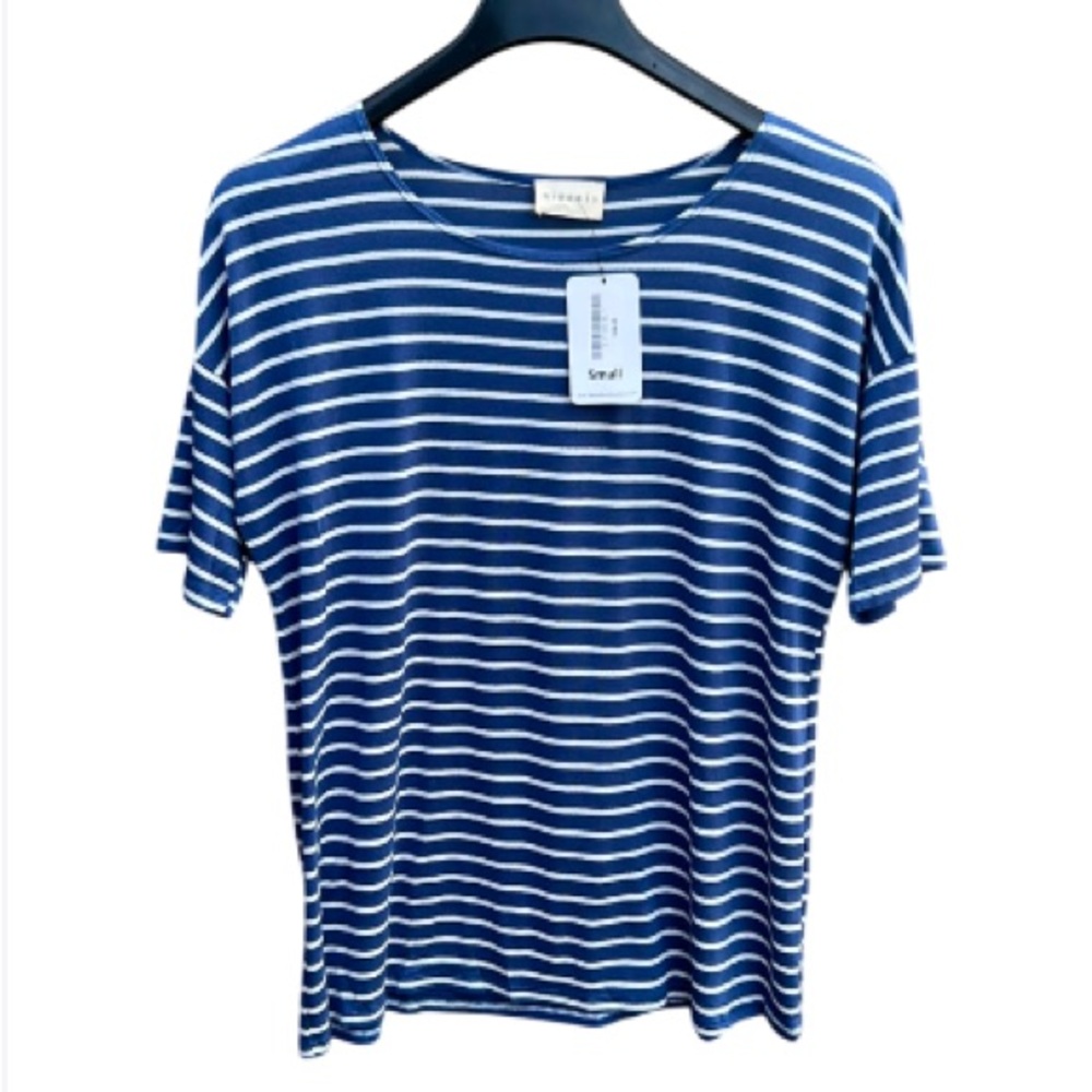 NWT Ninexis Betsy Boo’s Boutique Semi-Sheer Beach T-Shirt Stripes Blue/White